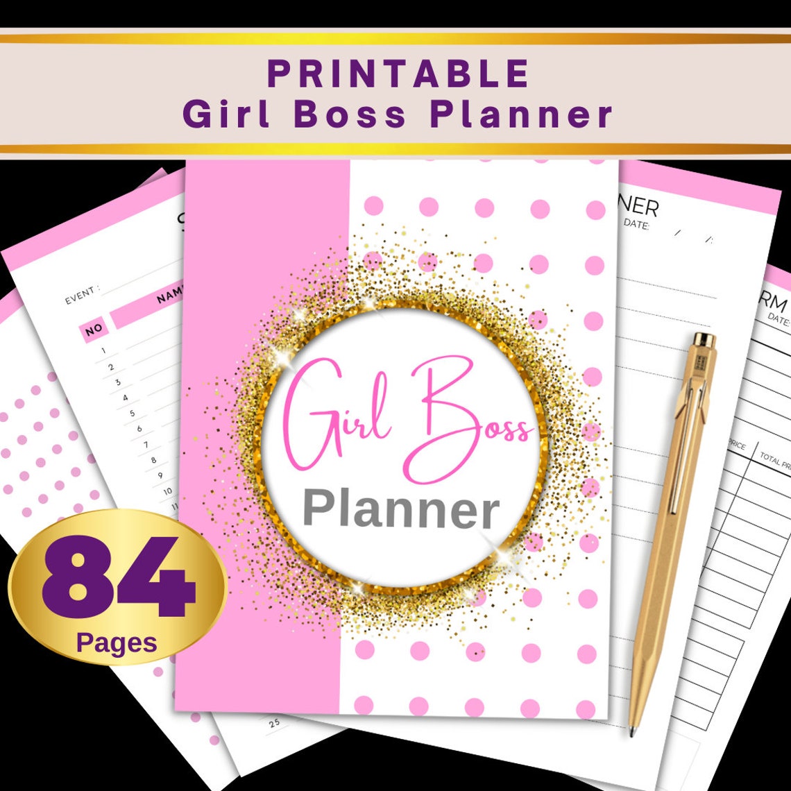 Printable Planner Girl Boss Gold Pink Small Business Planner - Etsy