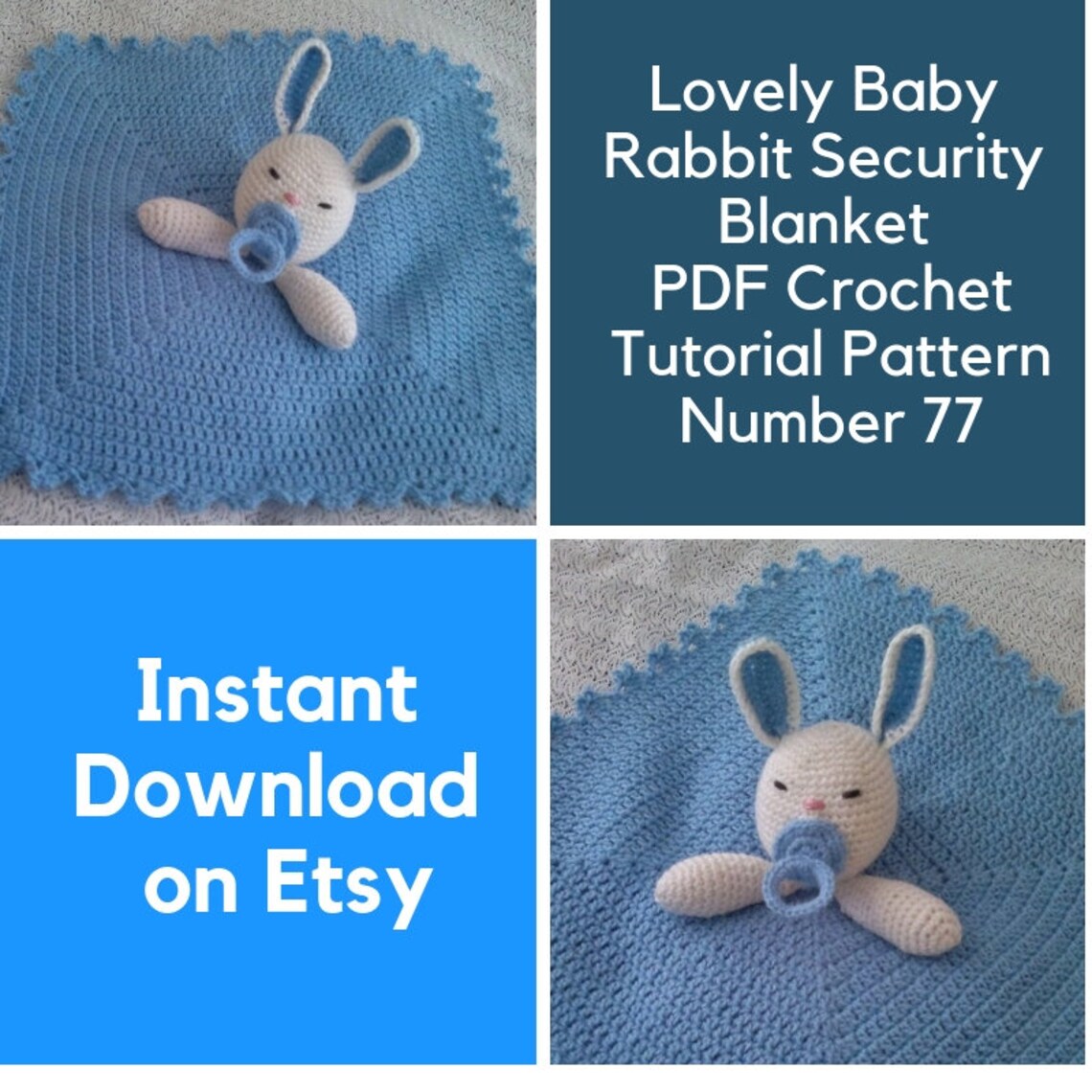 Lovely Baby Rabbit Security Blanket PDF Crochet Tutorial Pattern 77 INSTANT DOWNLOAD Etsy