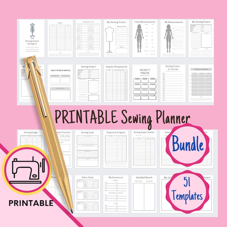PRINTABLE Sewing Project Planner 51 Templates Printable Journal Agenda Planner, Quilting Organizer Notebook Tracker Diary Sewing Gift PDF image 5