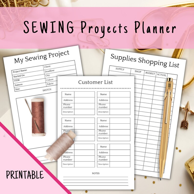 PRINTABLE Sewing Project Planner 51 Templates Printable Journal Agenda Planner, Quilting Organizer Notebook Tracker Diary Sewing Gift PDF image 4