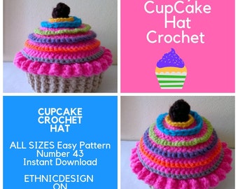 Easy CupCake Hat Crochet Pattern  All Sizes  Newborn to Adult Number 43 Instant Download