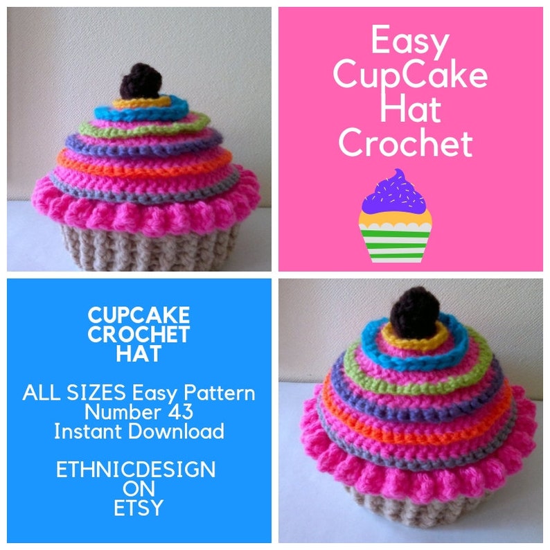 Easy CupCake Hat Crochet Pattern  All Sizes  Newborn to Adult image 1