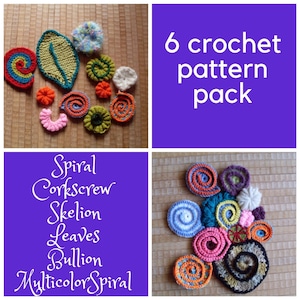 6 Crochet & Knit Pattern Pack Freeform Learn 6 different stitches PDF Instant Download image 1