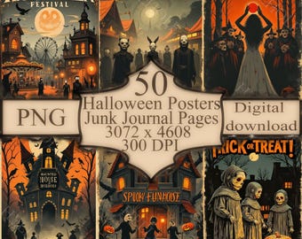 Collezione di poster vintage di Halloween: 50 stampe gotiche spettrali (download digitale)
