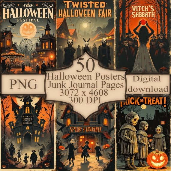 Vintage Halloween Poster Collection: 50 Spooky Gothic Prints (Digital Download)