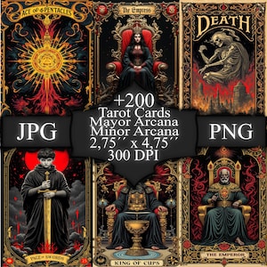 Digital Tarot Deck Collection, Over 200 Printable Tarot Cards, Multiple Variations of Major and Minor Arcana for Spiritual Guidance