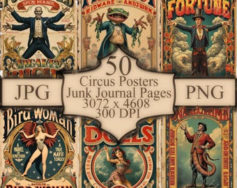 Paquete de carteles de circo vintage: láminas de arte de carnaval (descarga digital)
