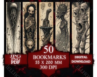 Creepy Horror Bookmark Bundle: Dark Surreal Art (PDF, PNG, JPG Digital Download)