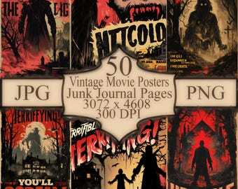 50 Retro Horrorfilm Poster: 50 Vintage Halloween Kunstdrucke (Digitaler Download)