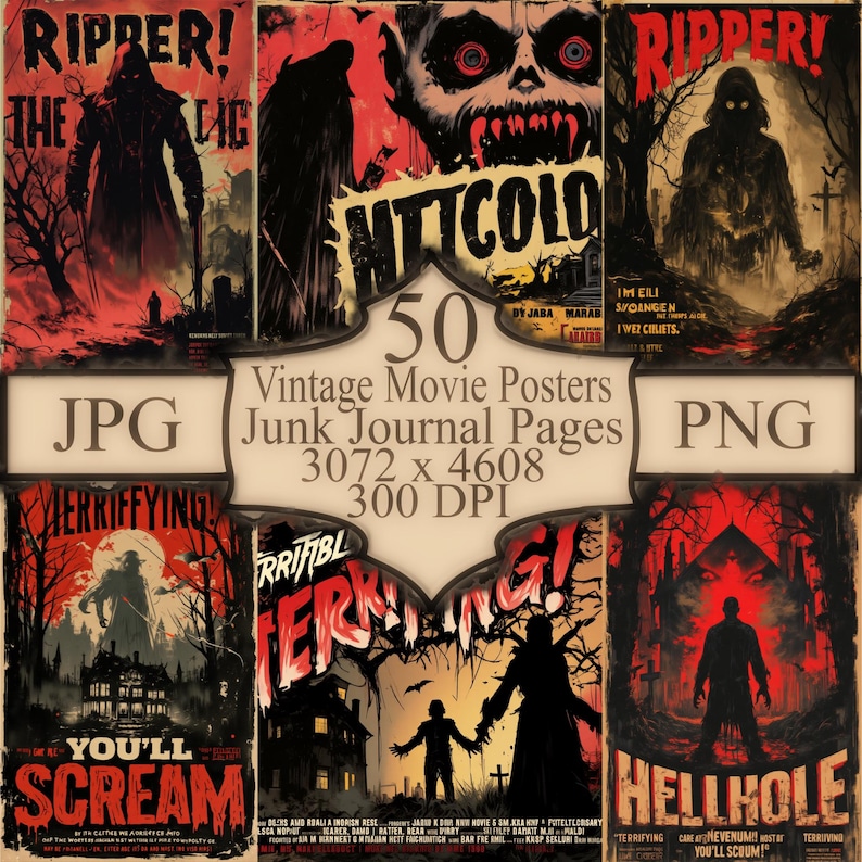 Retro Horror Movie Posters: 50 Vintage Halloween Art Prints (Digital Download) image 1