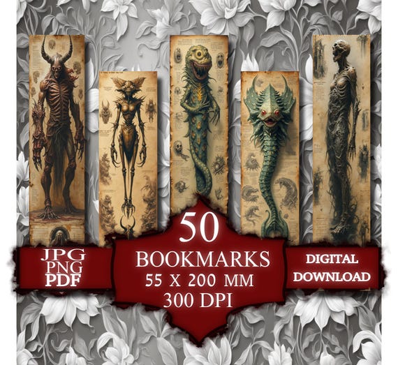 Dark Fantasy Creature Bookmarks: Gothic Horror Art (Digital Download)