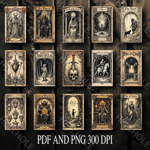 ダークゴシックタロットカードセット：78種類の神秘的なデザイン（PDF