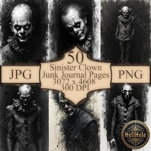 Sinister Clown Digital Illustration Bundle: Creepy Gothic Horror Images (PDF Download