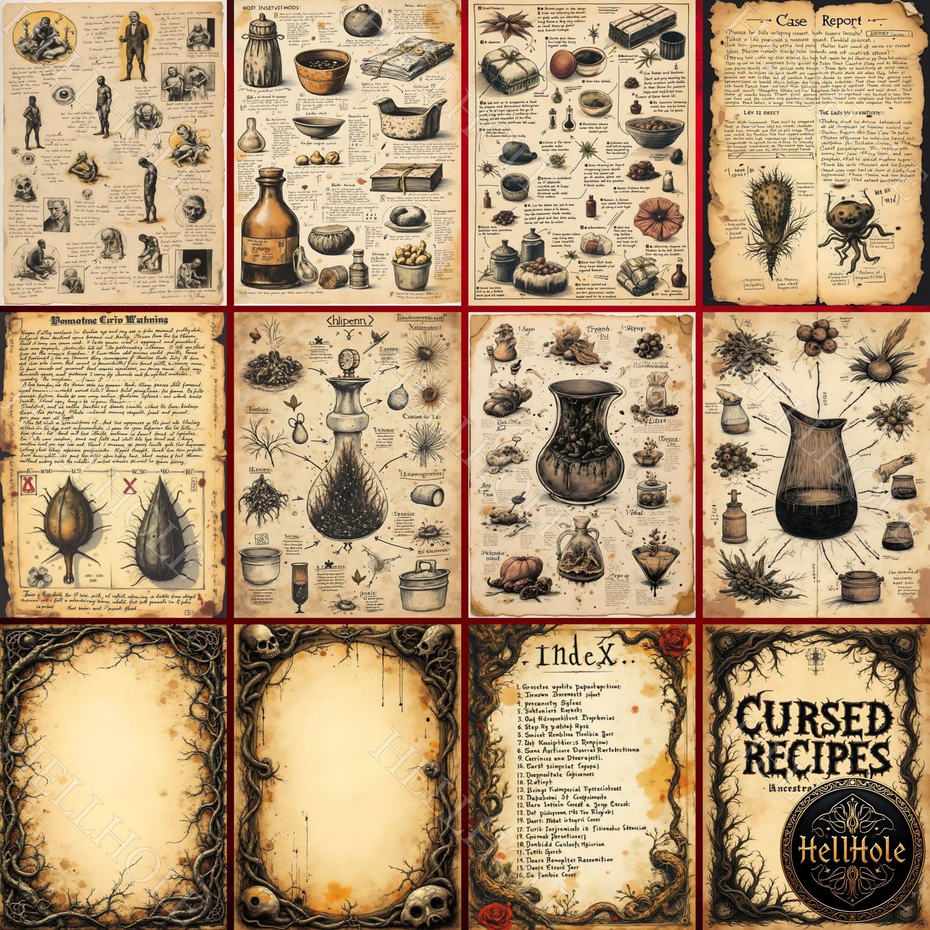 Forbidden Recipes Illustration Pack, Cursed Cooking Pages, Occult ...