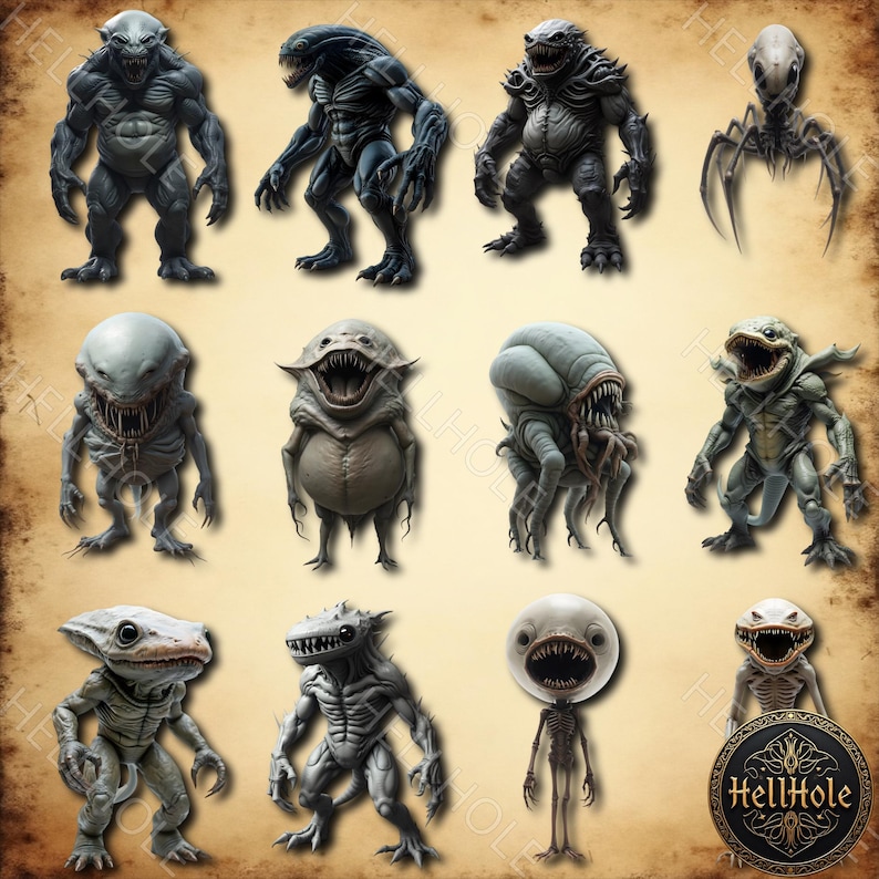 Aliens Printable Clip Art Set, Extraterrestrial Creatures - Etsy