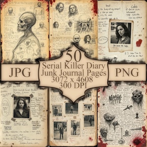 50 Dark Killer Journal-illustraties, Serial Killer Diary Art, Creepy Sketches, digitale download