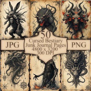 Dark Fantasy Bestiary Illustrations: Gothic Monster Clipart (PDF Download)