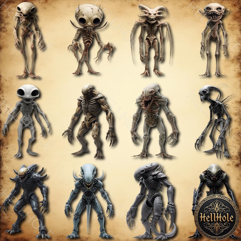 Aliens Printable Clip Art Set, Extraterrestrial Creatures - Etsy