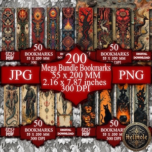 Colección Mega Pack de Marcapáginas Imprimibles, Marcapáginas Góticos Oscuros para Libros. Descarga Digital