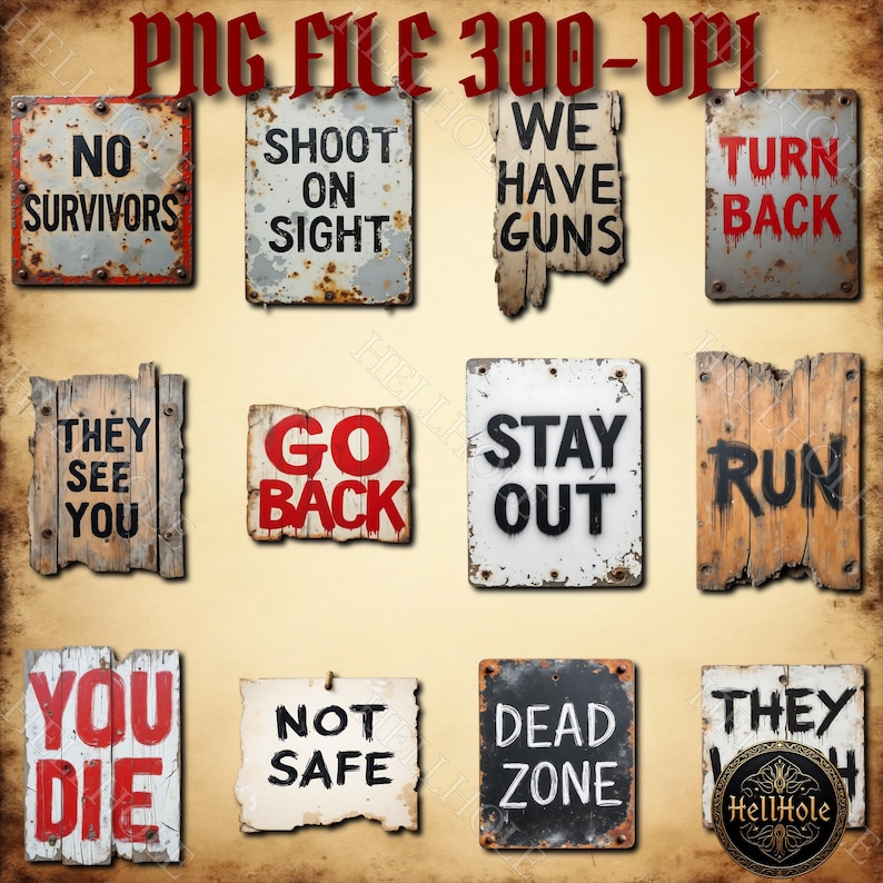 Apocalyptic Warning Signs Clip Art Set, Fallout Hazard Symbols. Digital ...