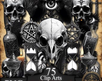 Gothic witchcraft clip art bundle with dark occult illustrations printable mystical symbols,, digital download