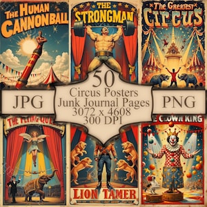Vintage Circus Posters Printable, 1940s-50s Carnival Designs (Digital Download)