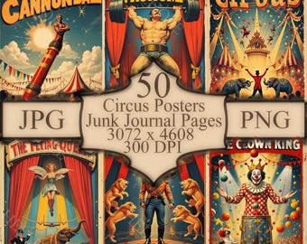 Carteles de circo vintage imprimibles, diseños de carnaval de las décadas de 1940 y 1950 (descarga digital)