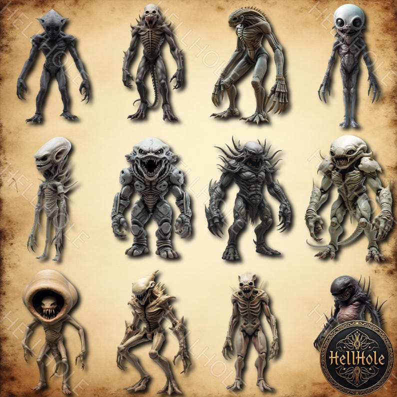 Aliens Printable Clip Art Set, Extraterrestrial Creatures - Etsy