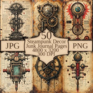 50 Steampunk Clipart Printables for Journaling, Retro Futuristic Art Bundle, Vintage Mechanical Illustrations, Industrial Ephemera
