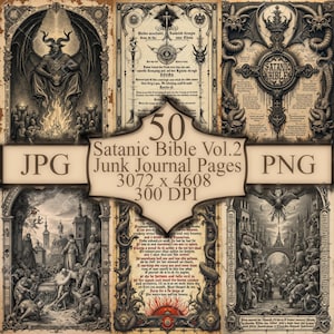 Lámina artística de grimorio satánico: simbolismo oscuro y ocultista (descarga digital)