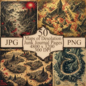 Fantasy Cartography Pack of 50 Maps Showing Mysterious Realms, Desolate Territories, Abandoned Worlds, Forgotten Fantasy Locations