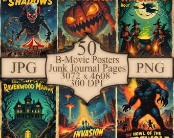 50 Retro B-Movie Horror Sci-Fi Poster: 50 Vintage Kultfilm Designs (Digitaler Download)