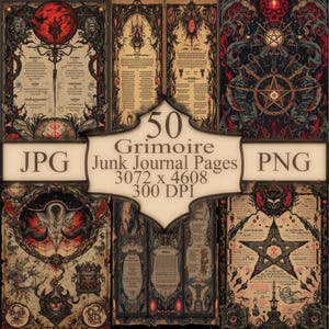 Pack artistique de 50 pages de grimoire : illustrations de sorcellerie gothique (téléchargement numérique)