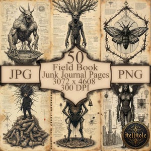 Printable field book art bundle – 50 naturalist-style illustrations of strange specimens, digital download