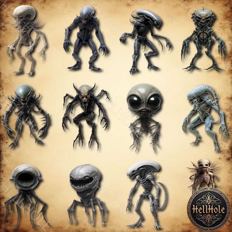 Aliens Printable Clip Art Set, Extraterrestrial Creatures - Etsy
