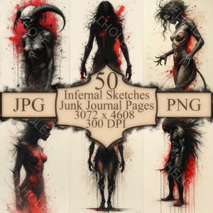 Dark fantasy clipart set of 50 printable demon illustrations, digital download