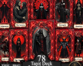 Dark Fantasy Tarot Deck Printable, Illustrated Cards. Digital download