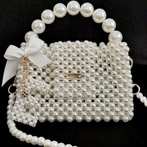 Bolso con cuentas de perlas, bolso de mano con perlas, bolso de mano de boda con perlas, bolso de noche con perlas, monedero con perlas, bolso de novia, bolso de mano de novia