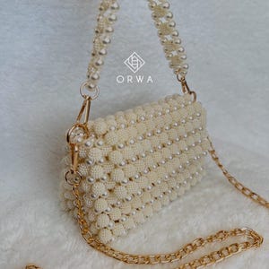 Bolso de perlas hecho a mano - Tamaño mediano / Clutch de novia / Bolso de noche / Regalo para ella