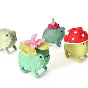 Felt Frog Pattern with PDF & SVG featuring Mushroom, Flower Bud and Lilli-Pad Hats image 1