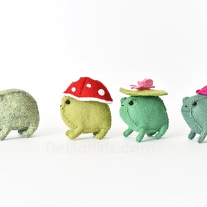 Felt Frog Pattern with PDF & SVG featuring Mushroom, Flower Bud and Lilli-Pad Hats image 2