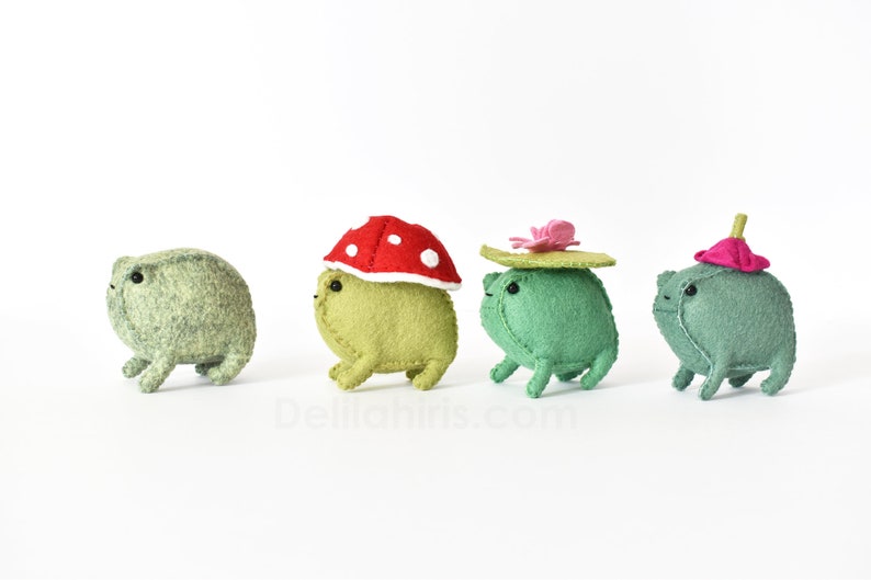 Felt Frog Pattern with PDF & SVG featuring Mushroom, Flower Bud and Lilli-Pad Hats image 2