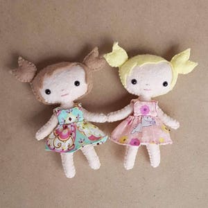 Mini Felt Doll Pattern,  Doll Sewing Pattern PDF, Make 4 Inch Pocket Dolls, DIY Dollhouse Miniatures,