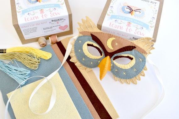 Felt Owl Mask Hand Sewing Kit - Moon & Stars Addition