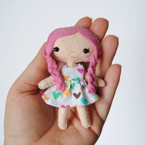 Mini Felt Doll Sewing Pattern PDF 4 inch Tiny Kawaii Doll with Braids. Dollhouse Doll Pattern. Hand Sewing Pattern. Handmade Gift. image 3
