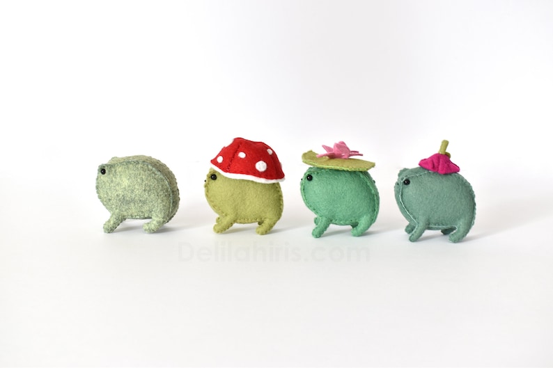 Felt Frog Pattern with PDF & SVG featuring Mushroom, Flower Bud and Lilli-Pad Hats image 5