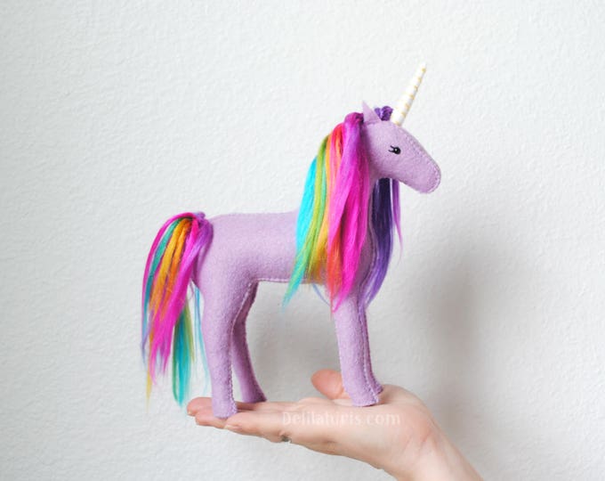 Handstitched Felt Stuffed Unicorn * Made To Order Rainbow Unicorn Plush * Unicorn Gift. Pegasus. Alicorn. Unicorn Party.