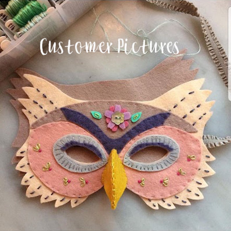 Felt Owl Mask Hand Sewing Kit - Floral Addition image 9