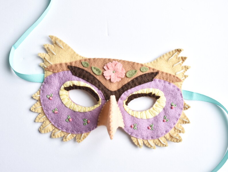 Felt Owl Mask Hand Sewing Kit - Floral Addition image 3