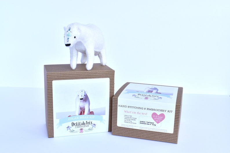 Polar Bear DIY Hand Sewing & Embroidery Kit Felt Stuffed Animal Kit image 2